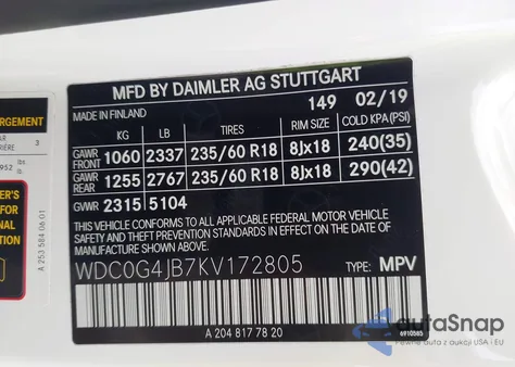 2019 Mercedes-Benz Glc 300 from USA, damaged, VIN WDC0G4JB7KV172805
